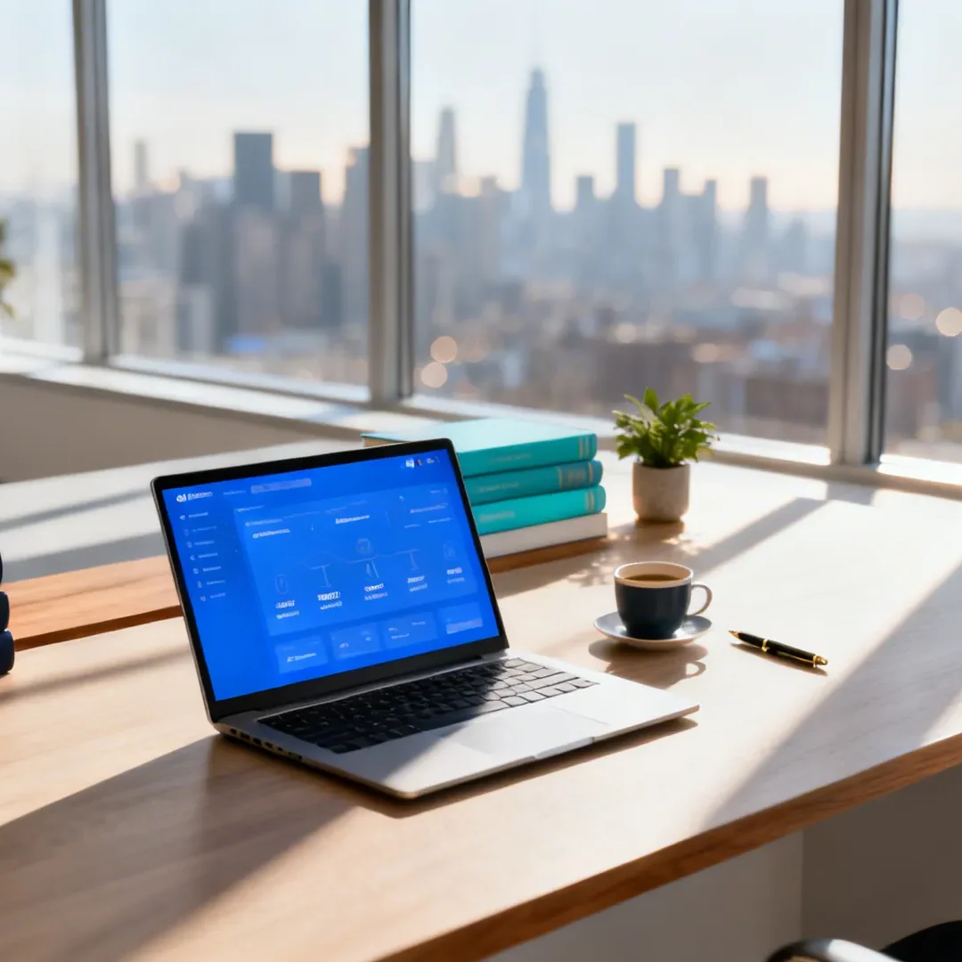 Modernes Kanzlei-Büro mit KI-Dashboard